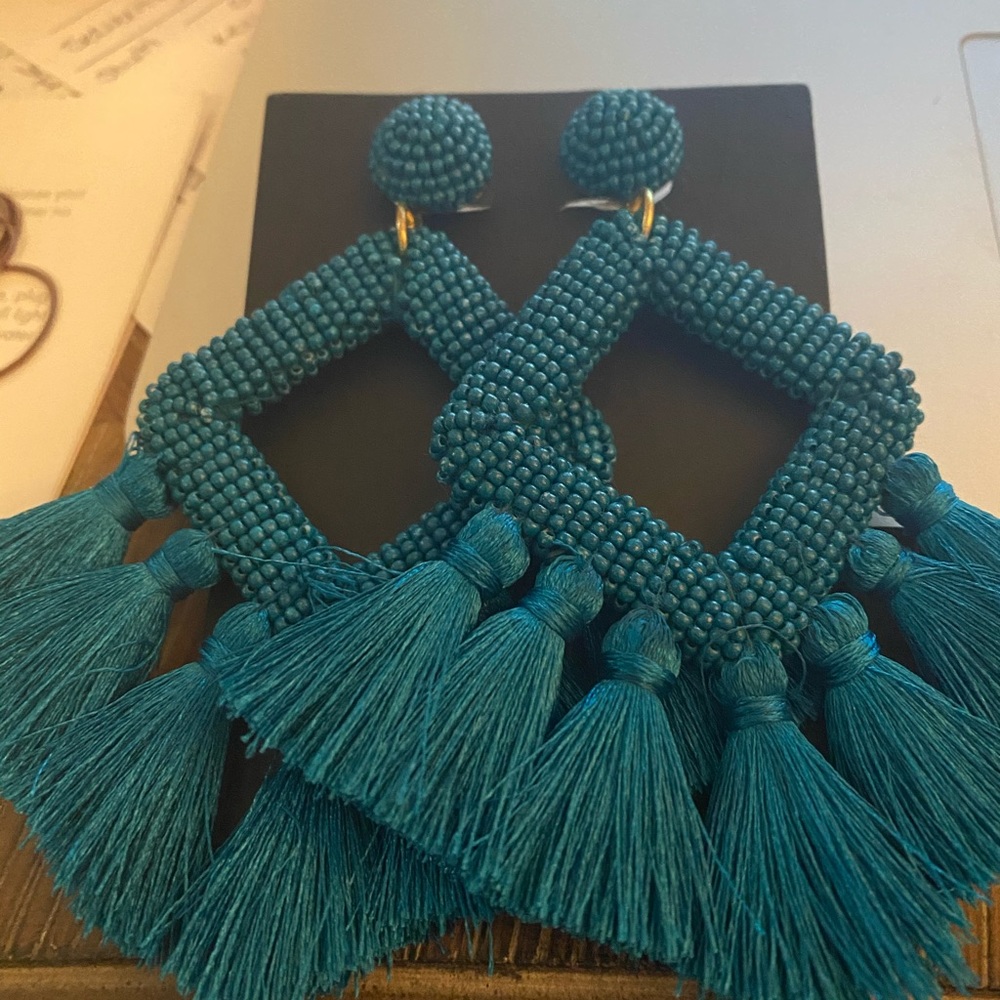 Fringe Drop Earrings - Teal